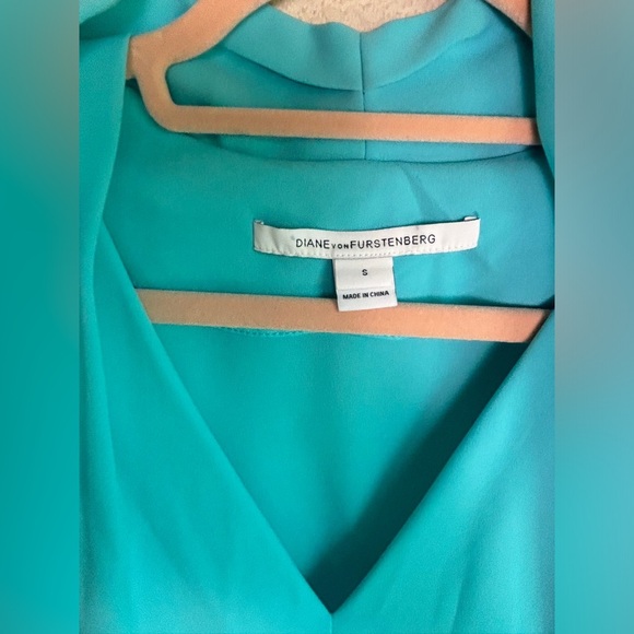 Diane Von Furstenberg Teal Aqua Blue Draped V-Neck Sleeveless Blouse S - Picture 3 of 8